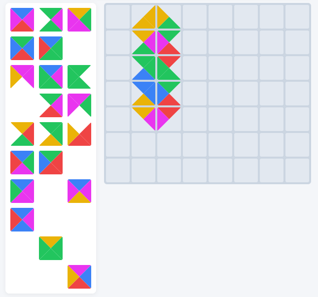 A subset of the given tiles arranged in a valid 5x2 grid.
